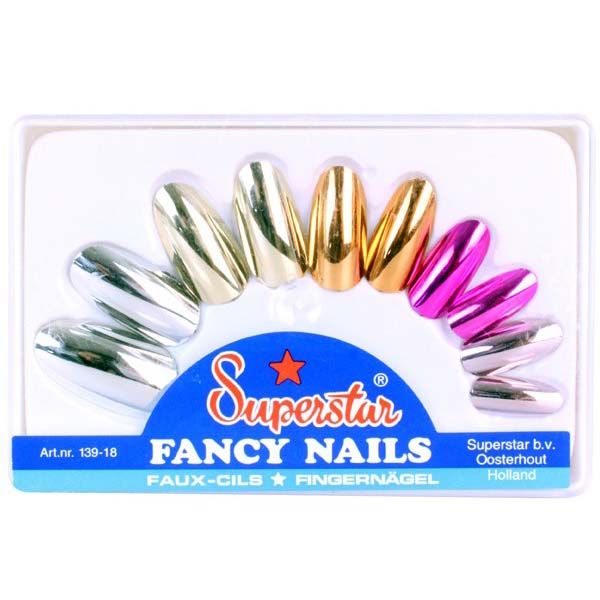 Fake Nails metallic superstar colourful nails